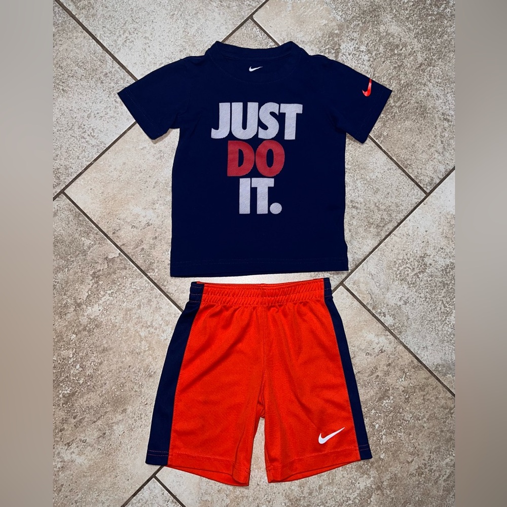 Nike Basketball Blue T- Shirt Tee Top/Orange Shorts Set 5T